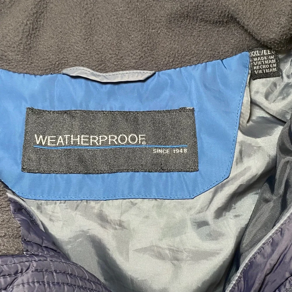 Weatherproof Mens XXL Blue Puffer Jacket Insulated Full Zip Fleece Collar Winter